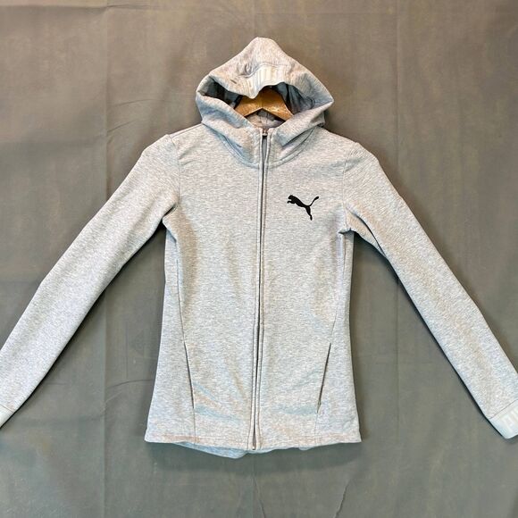 PUMA Hoodie Women’s Size S Light Gray Full Zip Slim Fit Moisture Wicking Casual - Picture 1 of 10